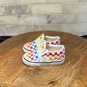 Vans Toddler Kids' Classic V Checkerboard Rainbow Colored Slip-On Shoes